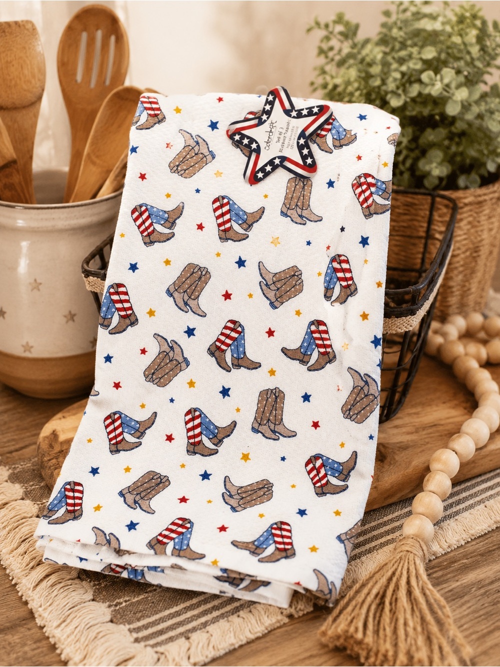 Colordrift Patriotic Cowboy Boot Kitchen Towel Set – Set of 3